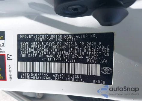 2014 Toyota Camry Se from USA, damaged, VIN 4T1BF1FK1EU845389